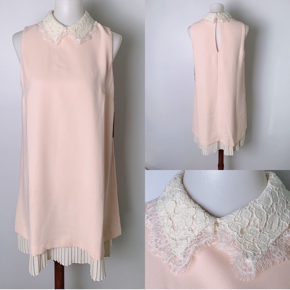 Nanette Lepore Dresses & Skirts - Pink with white lace dress and pleated hem